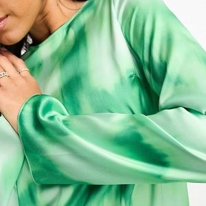 ASOS DESIGN Satin Column Maxi Dress in Green Marble Print